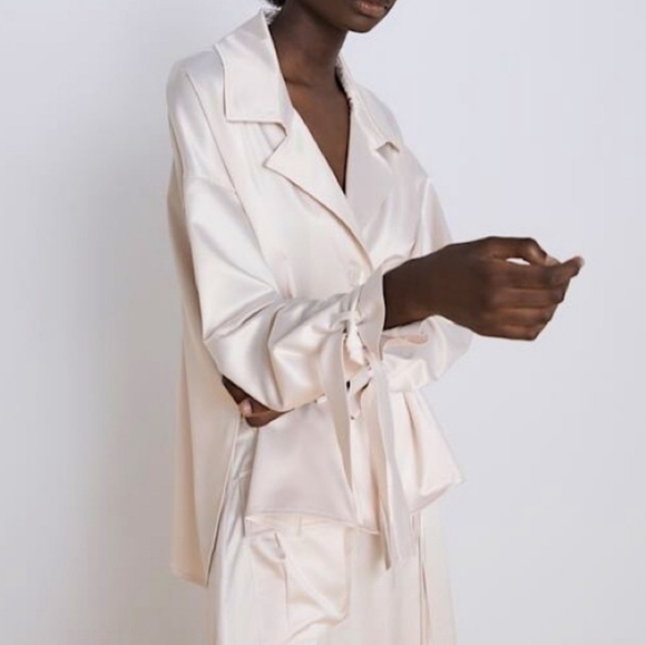 Zara Tops - Zara Glossy Satin 1 Button-Down Long Sleeve Top Blouse Size XS